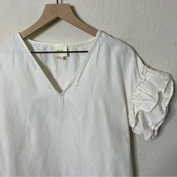Anthropologie Maeve Linen Cotton Blend Ruffle Sleeve Shift Dress Womens Size XS - Picture 6 of 10